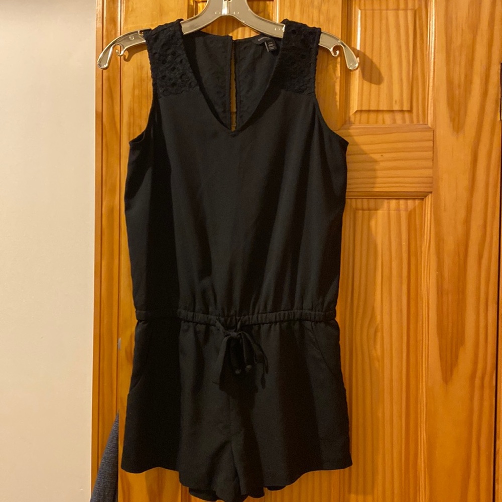 Banana Republic Black Lace Romper with Drawstrings